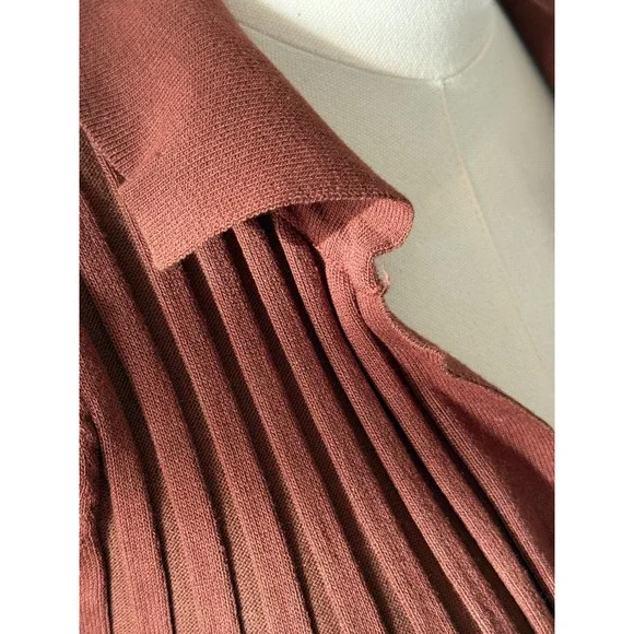 Tularosa Brown Ribbed Knit Mini Dress sz SM Long Sleeve Collared Fitted Bodycon - Picture 9 of 10